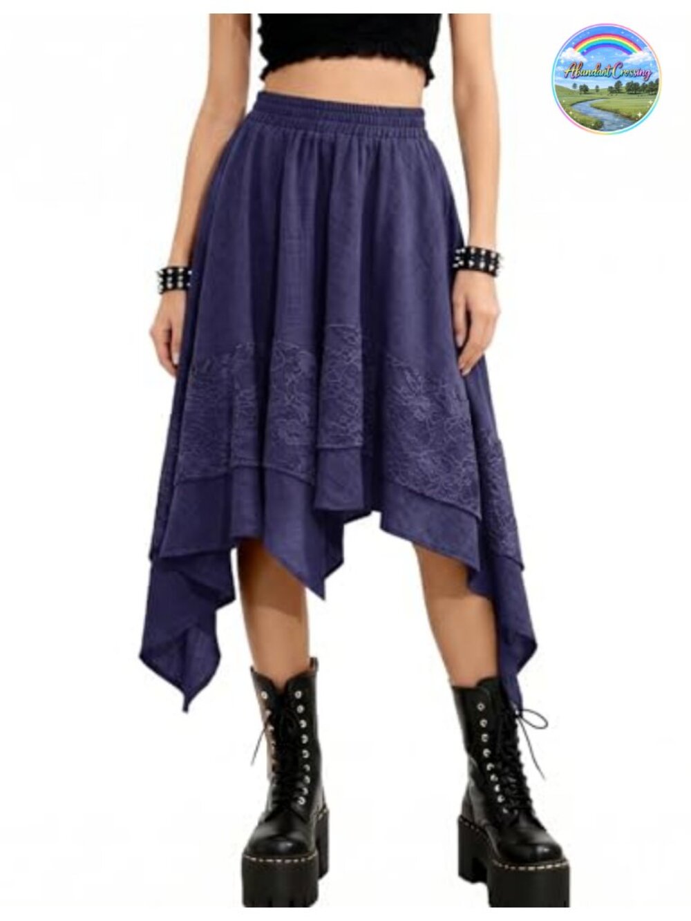 Renaissance Lace Tiered Asymmetrical Midi Skirt A-Line Handkerchief Hem